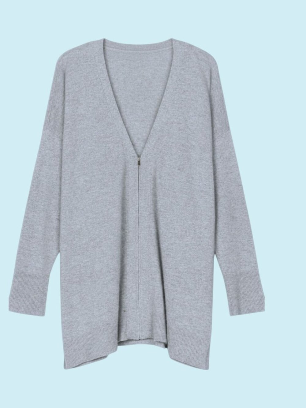 Eileen Fisher Fine Gauge Cashmere Cardigan Medium Gray Zip Up Minimalist Luxury
